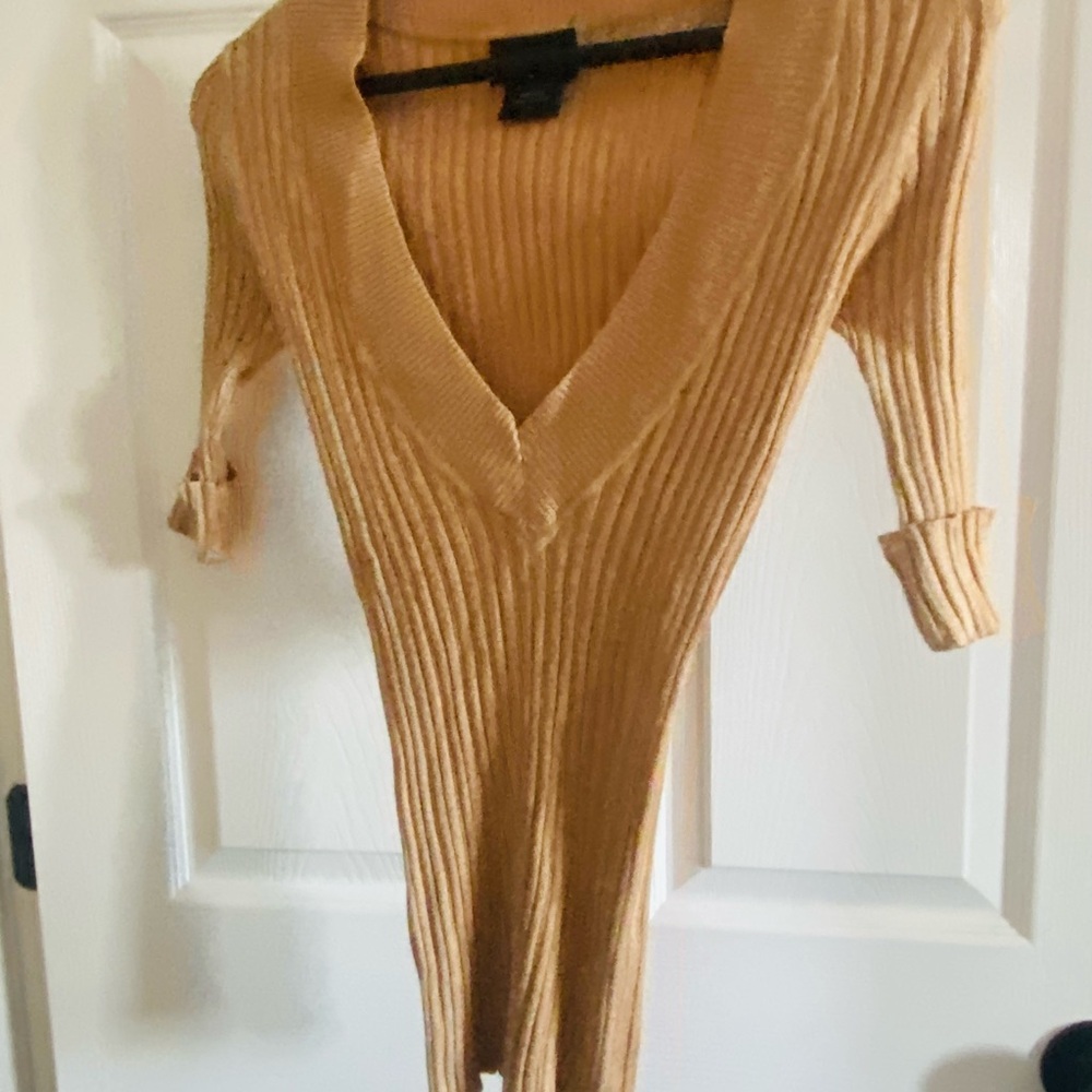 It's Our Time Tan Ribbed Fitted Bodysuit Sweater